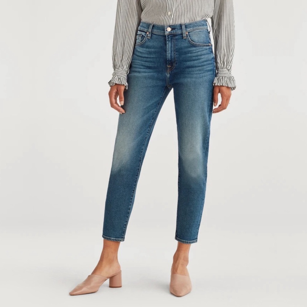 7 for all mankind luxe vintage high rise slim jean in femme medium wash, size 33